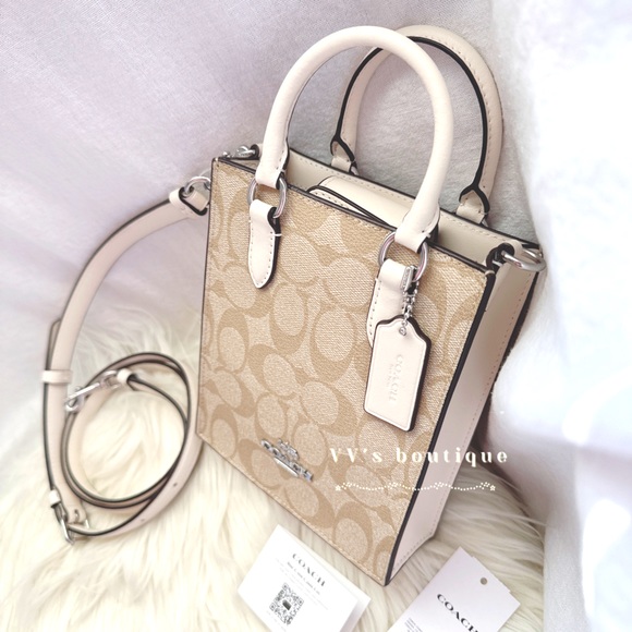 NWT Coach North South Mini Tote In Signature Canvas Lt Khaki Chalk CJ494 RARE - Picture 3 of 10